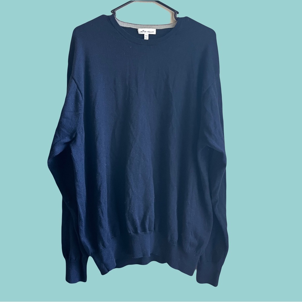 Peter Millar Navy Blue Merino Wool Silk Blend Crewneck Sweater Mens XXL